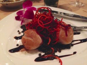 The scallop travesty (note balsamic zigzag)